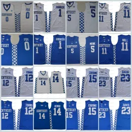 CUSTOM NCAA Kentucky Wildcats 0 Fox 11 John Wall Devin Booker Tyler Herro 12 Karl-Anthony Towns Royal White University genähte Trikots Gut