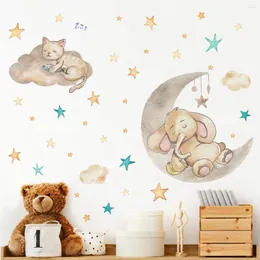 Naklejki na ścienne kreskówki Kitten Animals Sticker Baby Elephant Star Cloud for Children's Room Phoom Dekoracja