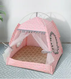 Pet Cat Dog Teepee Tents Houses with Cushion Blackboard Kennels Accessories Portable Wood Canvas Tipi Fold Tent Small Animals6422138