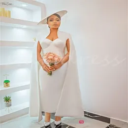 Ziviles Boho-Hochzeitskleid aus Nigeria mit Umhang, elegantes, knöchellanges afrikanisches Strandbrautkleid 2024, schickes arabisches Dubai-Brautkleid, Mantel, Vestidos de Novia Casamento