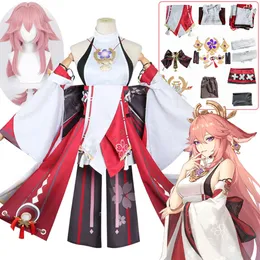 Cosplay yae miko kostym spel genshin påverkar kvinnor sexiga klänningstillbehör peruk kostym halloween xmas kostymer kläder