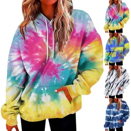 Kvinnors hoodies tröja för kvinnor Autumn Winter Tie Dye Gradient Hooded Drawstring Lång ärm Pullover Tops Sudaderas