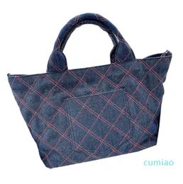 Borsa Shopping in Denim Donna Classica Trapuntata Argento Hardware Catena Intrecciata Borsa da Viaggio per Esterni Designer Francese Borse da Donna di Lusso Borsa a Tracolla 40x31 CM