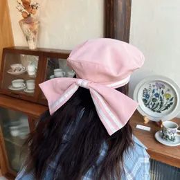 Berets Oversized Bow Beret For Women 2023 Summer Ins Striped Designer Hat Niche Painter Cap Navy Japanese Sailor Hats