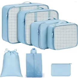 Bolsas de almacenamiento 7 unids Cubos de embalaje de viaje para maletas Bolsa esencial Maleta plegable Organizador Equipaje con artículos de tocador