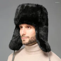 Berets Fur Hat Winter Russian Trapper Thickened Warmth Trooper Snow Ski Cap Earflap Bomber Hats Men Caps