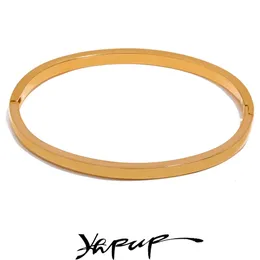 Bangle Yhpup 60 mm Waterproof 316L Stal nierdzewna okrągła gładka bransoletka Kobiety Minimalistyczna 18 -karatowa Złota Kolor Urok Jewelry 231021