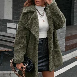여자 재킷 가을 겨울 재킷 2023 따뜻한 가짜 플러시 턴 다운 칼라 코트 램스 즈우 여성 옷깃 콜드 옷