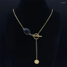 Ожерелья с подвесками 2023, черный натуральный камень Chian из нержавеющей стали, женское колье золотого цвета с кисточками, ювелирные изделия Gargantilla NZ2S02
