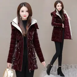 Women's Down Parkas Cotton Coat Women 2023 Korean For Winter Thick Warm Long Colorful Outwear Hooded LaceUp 231023
