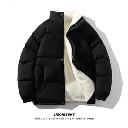 Männer Unten Parkas Lesbar Verdicken Warme Winter Jacke Männer Solide Lose Winter Mäntel Männlich Stehen Kragen Fleece Parkas Mann 231021