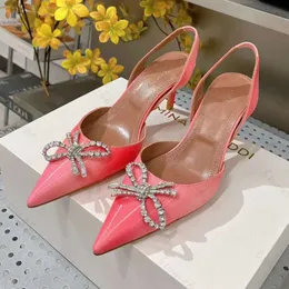 Sandały Amina Muaddi Wysoka najwyższej jakości damskie skórzane obcasy Sole Designer 10 cm czarny różowy diament