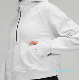 Womens Jackets Hoodys Plus Veet Autumn and Winter Yoga Hoodie Scuba Thickening Sports Half Zipper Terry Designer Sweater