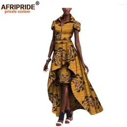 Work Dresses African Autumn Women 3-pieces Suit AFRIPRIDE Short Sleeve Top Knee-length Pencil Skirt Ankle Length Out A722651