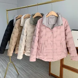 Mulheres para baixo Parkas Janveny outono inverno gola leve pressionado adesivo puffer jaqueta mulheres calor solto pato para baixo casaco curto 231021