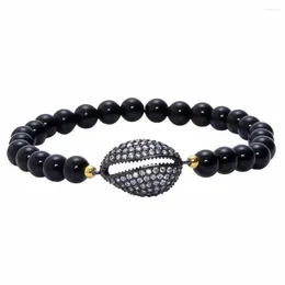 Braccialetti con ciondoli Piranha Uomo Donna Gioielli Bracciale CZ con perline in pietra onice nero opaco naturale Pulseira Masculina