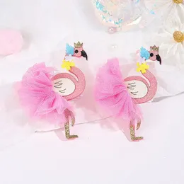 Hårtillbehör 2/4st Princess Glitter Flamingo Clips For Kids Girls Flower Fluffy Ears Hairn Pins Barrettes Brodery Butterfly Headwear