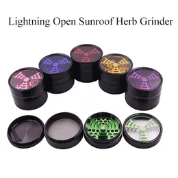 4 lager Lightning Herb Grinder Aluminium Alloy Grinder 63mm Öppet Soltak Krosskvarn 6 Färger