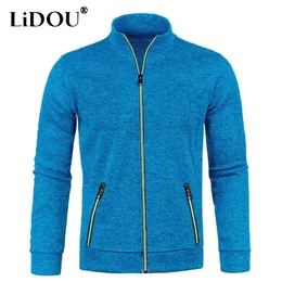 Jaquetas masculinas outono inverno cor sólida manga longa tricô cardigan homem casual solto confortável zíper bolsos allmatch outwear 231021