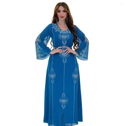 Этническая одежда Оранжевый Синий Розовый Зеленый Полиэстер Мусульманская Абая для женщин Лето Элегантный длинный рукав с v-образным вырезом