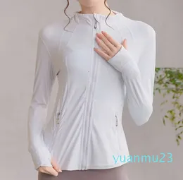 Utomhusjackor hoodies Lu Women's Slim Yoga Jacket Fitness Autumn Solid Breattable Workout Gym Coat Running Sport Sweatshirts Zipper Nylon Tight Tops