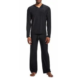 Indumenti da notte da uomo Pigiama di seta da uomo Set manica lunga con cappuccio Top e pantaloni Lounge Home Sleepwear Yoga Wear 231021