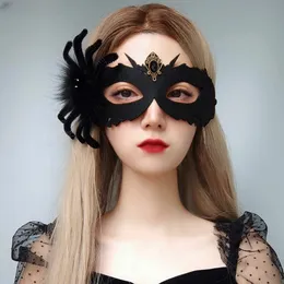Maschere per feste Halloween Black Spider Maschera mortuaria Danza metà viso maschile e femminile adulti che eseguono maschera copricapo MJ 104 231023