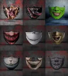 9 estilos Halloween Máscara facial assustadora à prova de poeira Antifog PM25 respirável lavável ajustável máscaras protetoras para adultos entrega rápida9880927