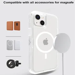 Luxury Rugged Transparent Magnetic Case for Iphone 15 Pro Max 14 13 12 Shockproof Armor Defender Magsafe Case Tpu PC Magnetic 3 in 1 Heavy Duty Cases