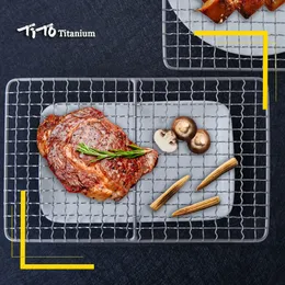 Tito Titanium BBQ Meat Grill Portable Ultralight Non-Stick Meat Grill Rist för Home Garden Outdoor Camping Picknick Vandring Charcoal Holder With Storage Bag