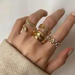 Band Rings 4pcsset Punk Metal Anillos Round Rings Set Gold Color Open Rings for Women Fashion Finger Accessories Jewelry for Women Ring 231021