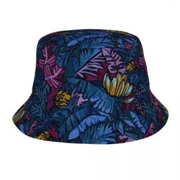 Berets مخصص الأزرق الموز يترك القبعات دلو النساء الرجال الموضة الصيفية شاطئ الشمس غطاء الصياد