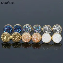 Stud Earrings ShinyGem Natural Crystal 6mm Quartz Druzy Stone Delicate 24K Pure Gold Plating For Women