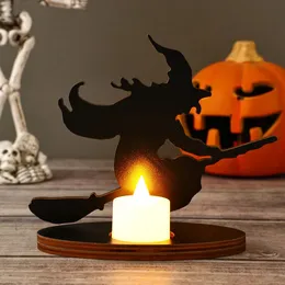 Portacandele Candeliere di Halloween Atmosfera interna Decorazioni creative Porta streghe in legno Ornamento per feste 231023