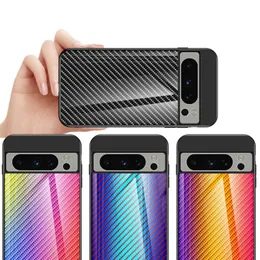 Slim Carbon Fiber Grain Tempered Glass Case For Google Pixel 8 Pro 7A 6A 7 6 5A 4A 5 4 3 2 Anti-Scratch Smooth Touch Hard Phone Cover