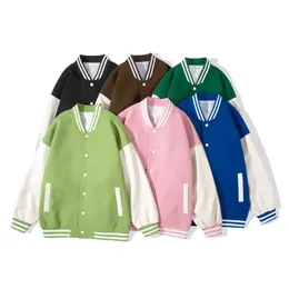 Jaquetas masculinas unisex varsity jaquetas moda retalhos botão manga de couro casaco esportivo mulheres homens equipe beisebol jaqueta personalizada 231021