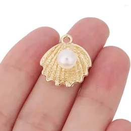 Charms 5 x Gold Color Sea Shell Imitation Pearl Pendants Pärlor för DIY örhängen Halsband smycken gör fynd tillbehör