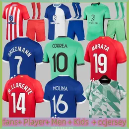 Fans Player Atletico Madrids Soccer Jerseys Griezmann 23 24 120 -årsjubileum 2023 2024 M.LLORENTE KOKE SAUL CORREA LEMAR FOTBALL SHIRT MEN KIDS KIT Kit uniformer