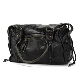 Evening Bags Annmouler Large Capacity Women Handbag Pu Leather Tote Bag Vintage Washed Shoulder Quality for 231023