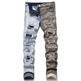 Kot pantolon rozet ripps streç mor erkekler moda ince fit yıkanmış motosycle denim pantolon panelli hip hop pantolon çoklu stiller vtxml