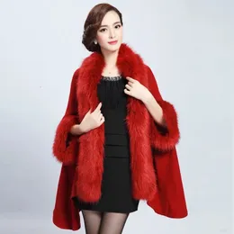Women's Cape Women's Jackets Knitted Capes For Women Faux Fur Collar Patchwork Loose Plus Size Fat Lady's Winter Cloak Irregular Solid Elegant Clothing 231023