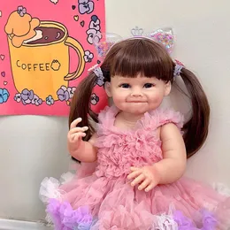 Dolls 55CM Reborn Toddler Doll with Pink Dress Full Body Soft Silicone Raya Lifelike Soft Touch High Quality Doll Gifts 231023