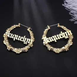 Hoop Huggie 45mm-90mm Orecchini a cerchio di bambù personalizzati Personalizza Orecchini con nome Orecchini di personalità in stile bambù con parole di dichiarazione Hiphop Sexy 231023