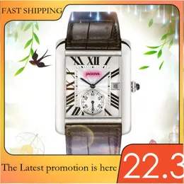 Work Womens Sub Mens Watch High Quality Automatic Quartz Date Square Roman Tank Dial Stainless Steel Case Leather Strap Super