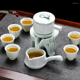 مجموعات شايات عالية الجودة خطوط رخامية مجموعة شاي مجموعة الحجر طحن كوب وعاء شبه آلي