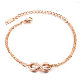 Braccialetti a maglie KONGMOON Segno dell'infinito Bracciale in acciaio inossidabile con doppia catena placcata oro rosa