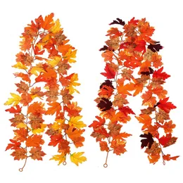 Decorative Flowers Wreaths Artificial Maple Leaves Garland Red Autumn Hanging Decoration Fake Vine For Christmas Halloween Thanksgiving Party Fireplace 231023
