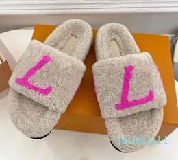 High-quality Shearling Slides Slippers Furry Flat Slide Sandals Woman Wool Fur Mule Flip Flops Fashion Woven Sandal House Casual Party