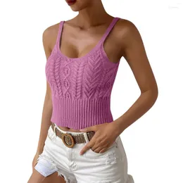 Tanques femininos Mulheres 2023 Verão Mulheres Crop Top Slim Spaghetti Strap Malha Mini Redondo Pescoço Cor Sólida Feminino Camisole Y2K Base Básica