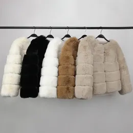 Womens Fur Faux Artificial Coat Luxury Winter Jacket Elegant tjocka varma gatekläder Fake Fox Rabbit Fashion 231122